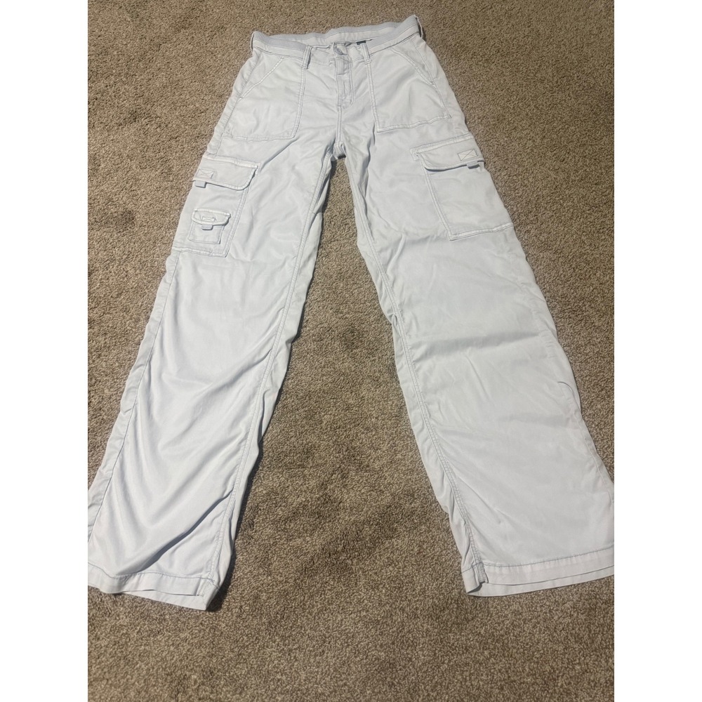 American Eagle Women 4 Long Light Blue Cargo Pants Wide Leg Utility Y2K Stretch